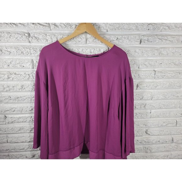 Worthington Women Top 2X Plus Asymmetric Sleeve Purple Tie Hem Keyhole PUR62E - Picture 3 of 9